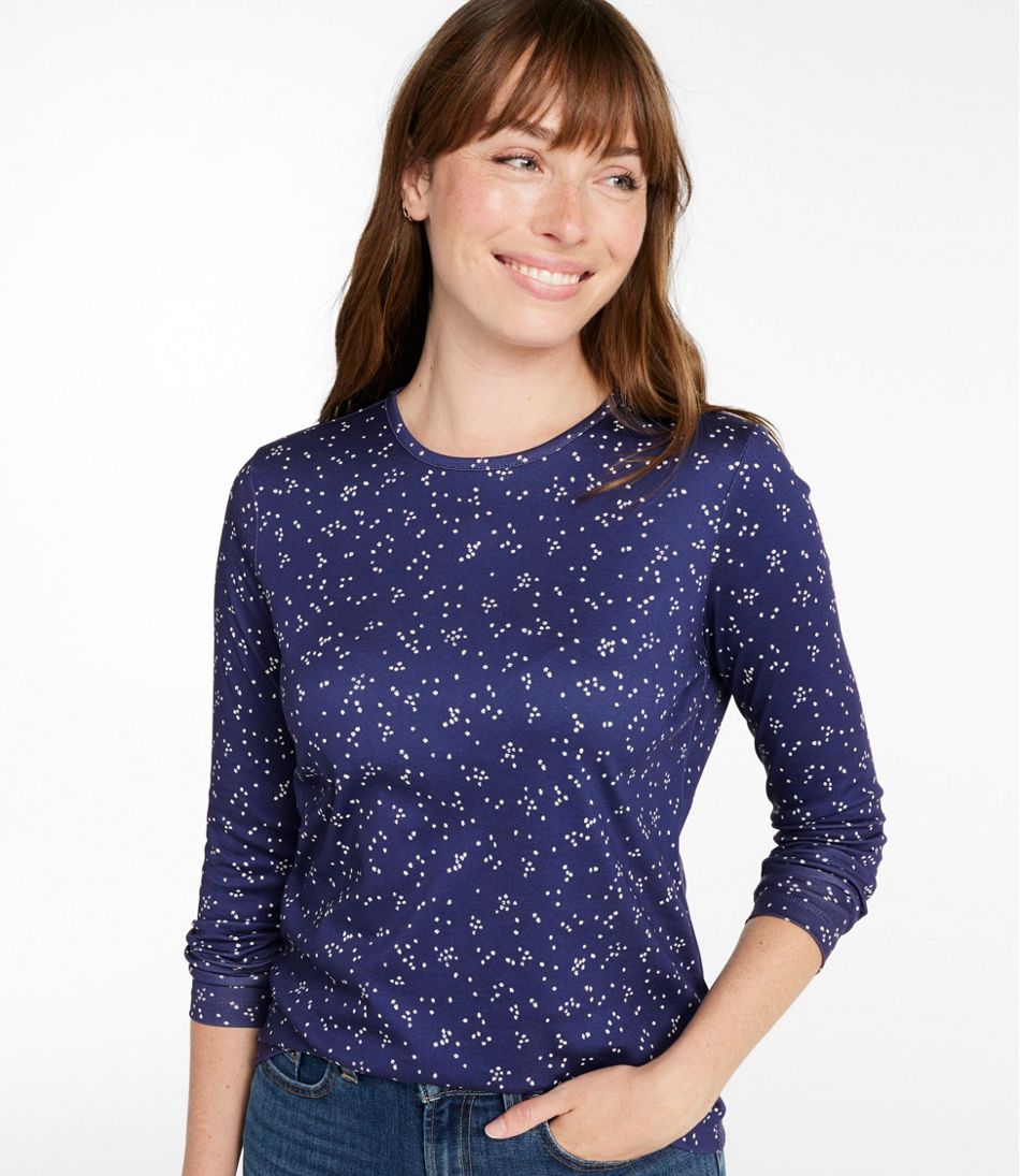 Women's Pima Cotton Tee, Long-Sleeve Crewneck Print L.L.Bean Trending