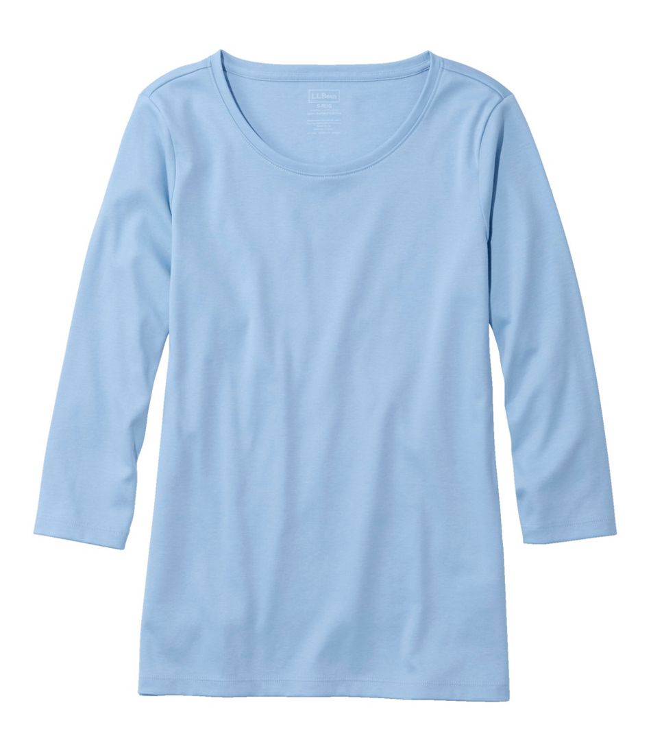 Women's Pima Cotton Shaped Tee, Three-Quarter-Sleeve Jewelneck L.L.Bean Classic