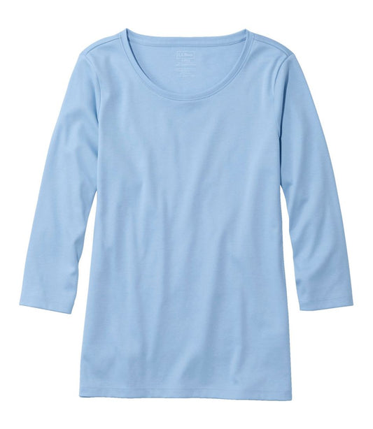 Women's Pima Cotton Shaped Tee, Three-Quarter-Sleeve Jewelneck L.L.Bean Classic