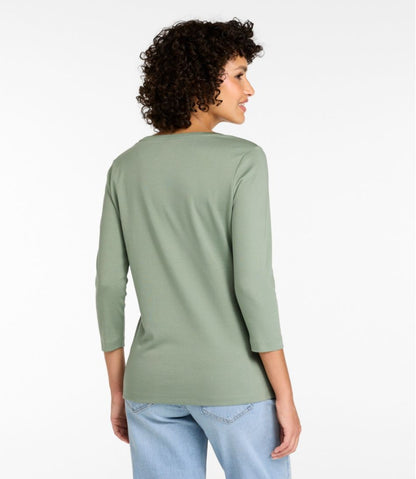 Women's Pima Cotton Shaped Tee, Three-Quarter-Sleeve Jewelneck L.L.Bean Classic