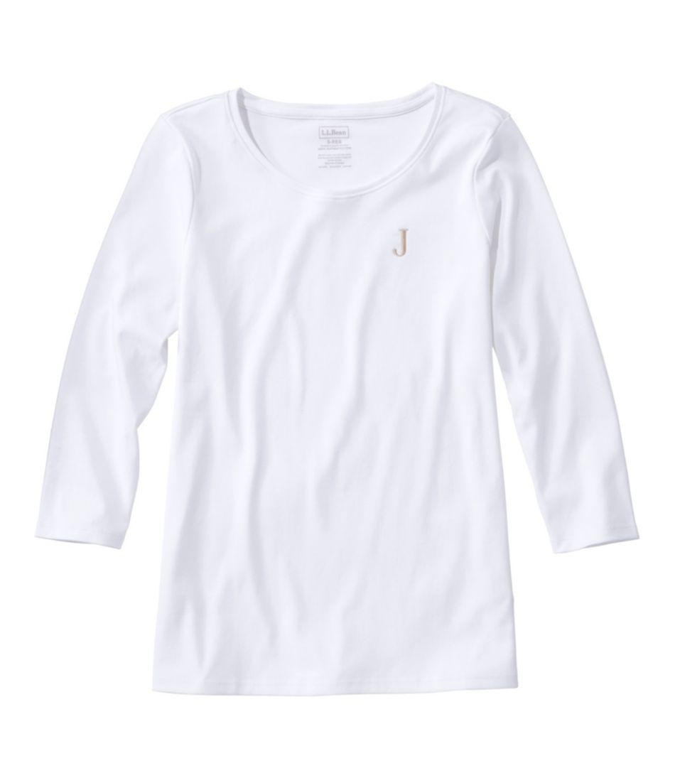 Women's Pima Cotton Shaped Tee, Three-Quarter-Sleeve Jewelneck L.L.Bean Classic