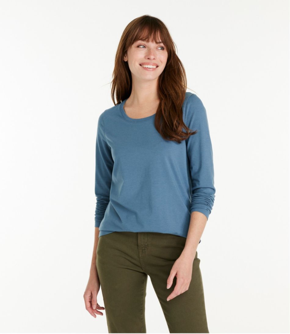 Women's Soft Stretch Supima-Blend Tee, Scoopneck Long-Sleeve L.L.Bean New