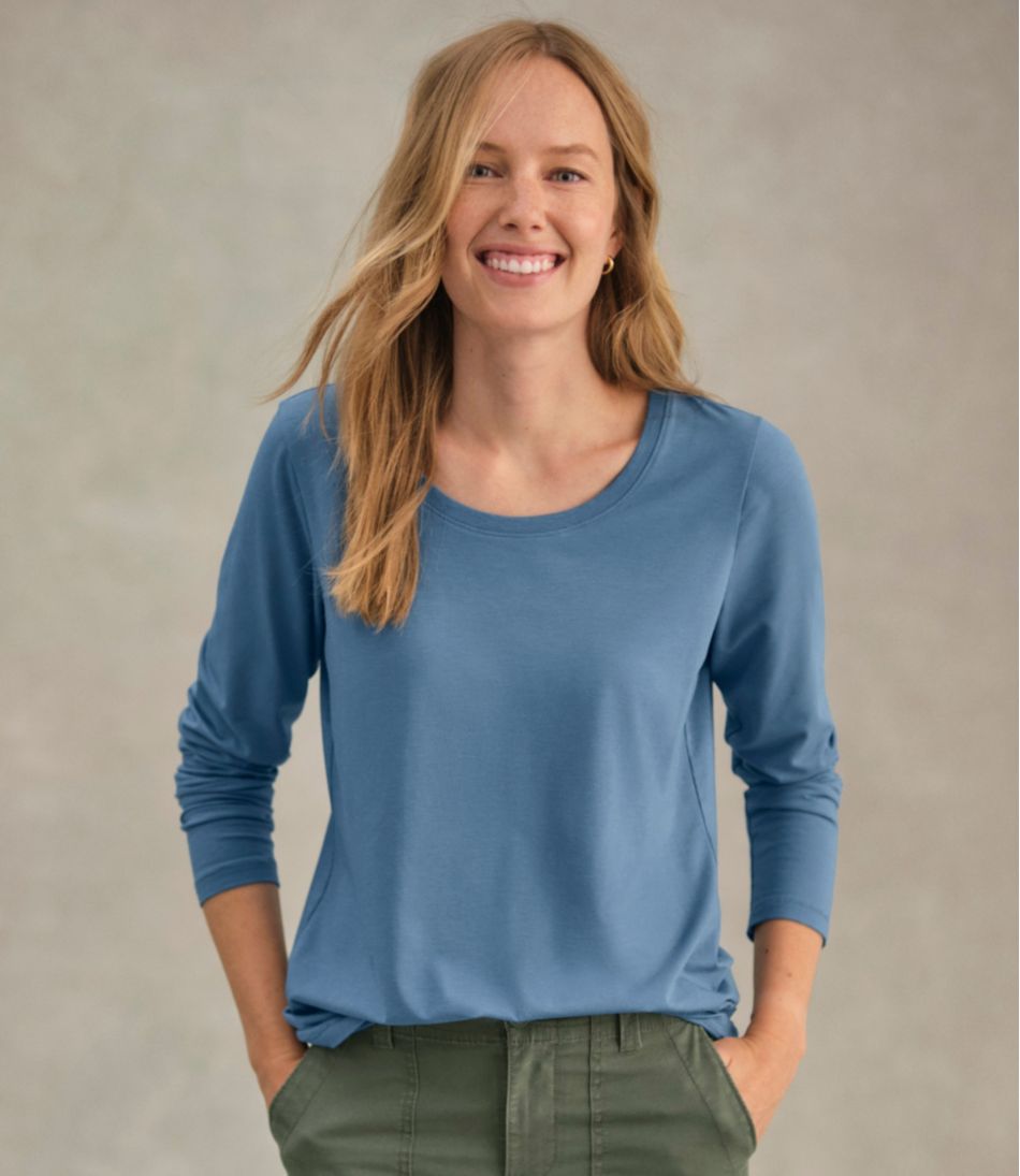 Women's Soft Stretch Supima-Blend Tee, Scoopneck Long-Sleeve L.L.Bean New