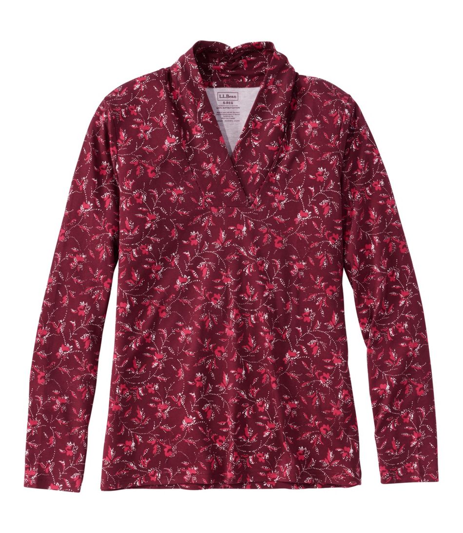 Women's Pima Cotton Tee, Shawl Long-Sleeve Print L.L.Bean Top Pick