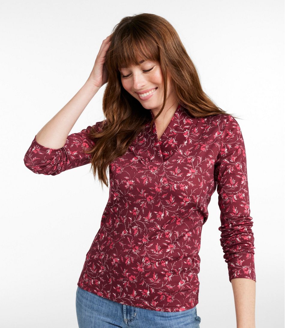 Women's Pima Cotton Tee, Shawl Long-Sleeve Print L.L.Bean Top Pick