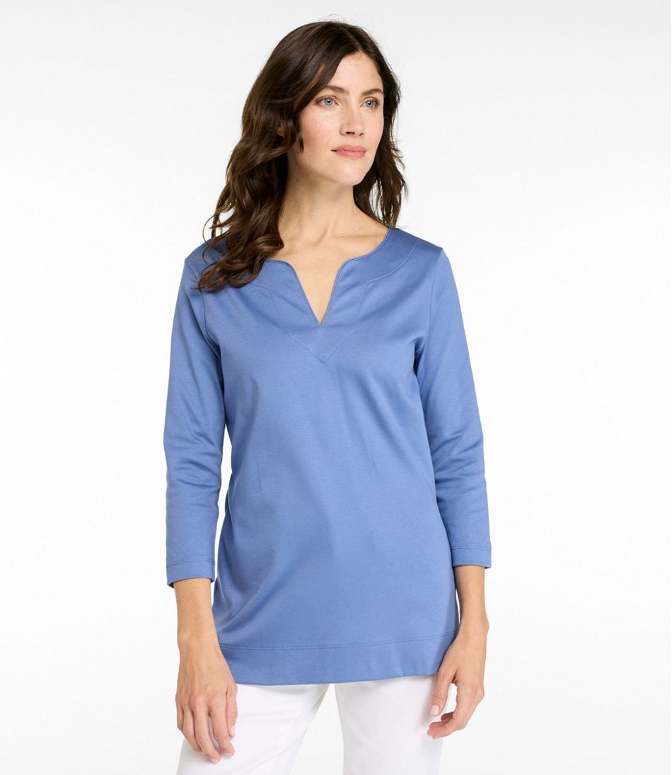 Women's Pima Cotton Tunic, Three-Quarter-Sleeve Splitneck L.L.Bean Everyday