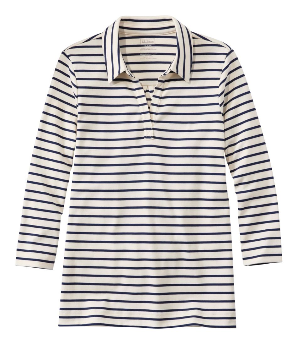 Women's Pima Cotton Tee, Three-Quarter-Sleeve Polo Stripe L.L.Bean Value