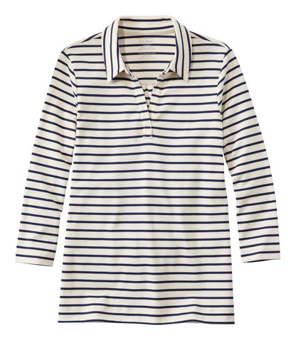 Women's Pima Cotton Tee, Three-Quarter-Sleeve Polo Stripe L.L.Bean Value