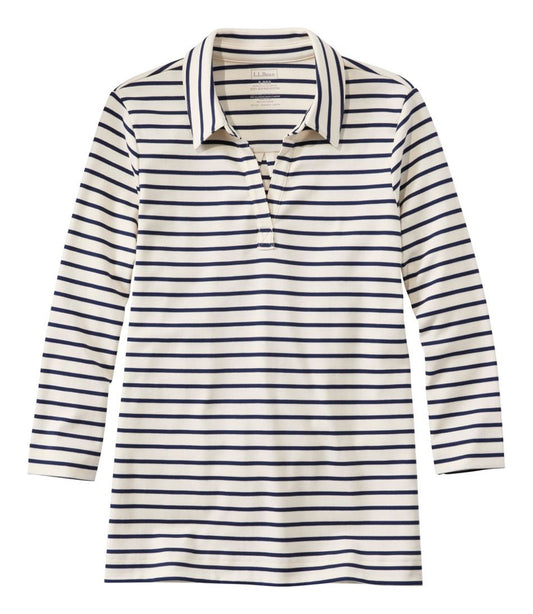Women's Pima Cotton Tee, Three-Quarter-Sleeve Polo Stripe L.L.Bean Value