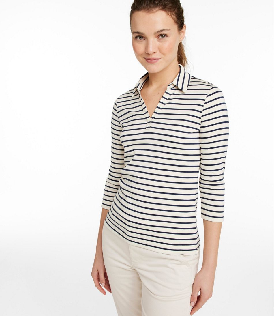 Women's Pima Cotton Tee, Three-Quarter-Sleeve Polo Stripe L.L.Bean Value