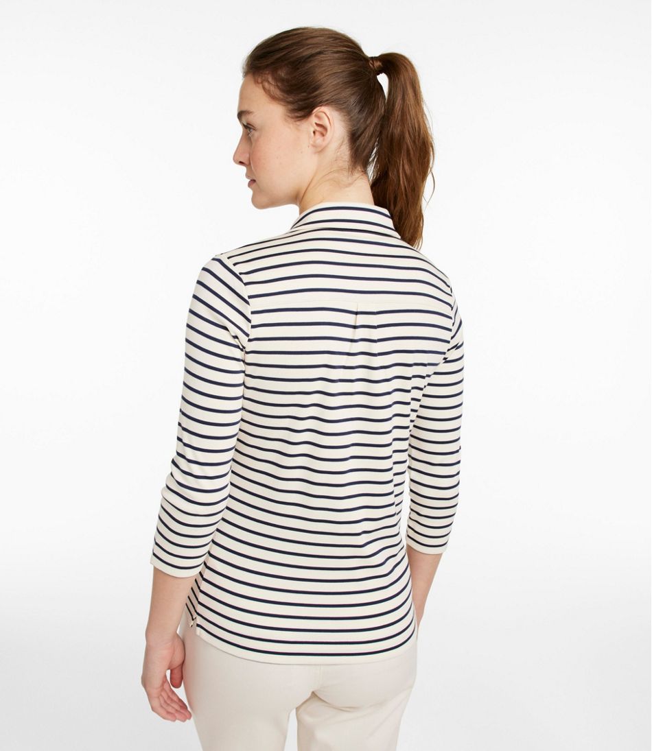 Women's Pima Cotton Tee, Three-Quarter-Sleeve Polo Stripe L.L.Bean Value