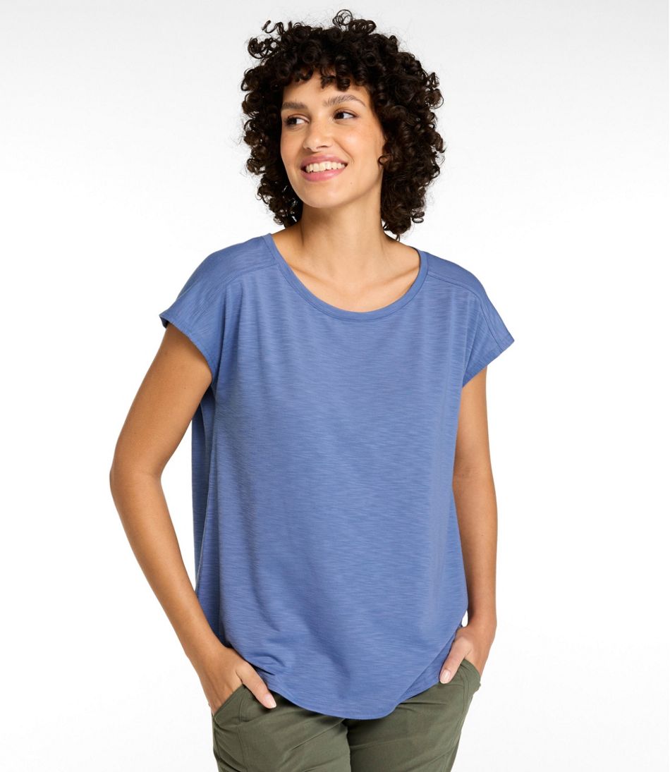 Women's Streamside Tee, Short-Sleeve Ruched Crew L.L.Bean New