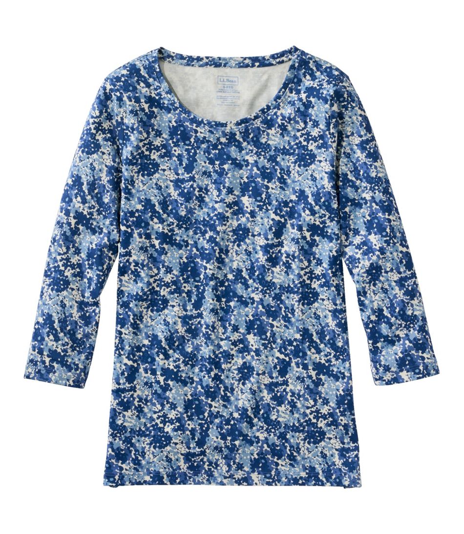 Women's Pima Cotton Shaped Jewelneck Tee, Three-Quarter-Sleeve Print L.L.Bean Featured