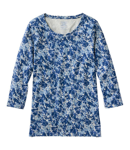 Women's Pima Cotton Shaped Jewelneck Tee, Three-Quarter-Sleeve Print L.L.Bean Featured