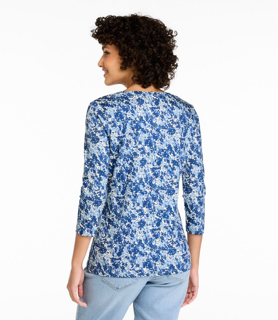 Women's Pima Cotton Shaped Jewelneck Tee, Three-Quarter-Sleeve Print L.L.Bean Featured