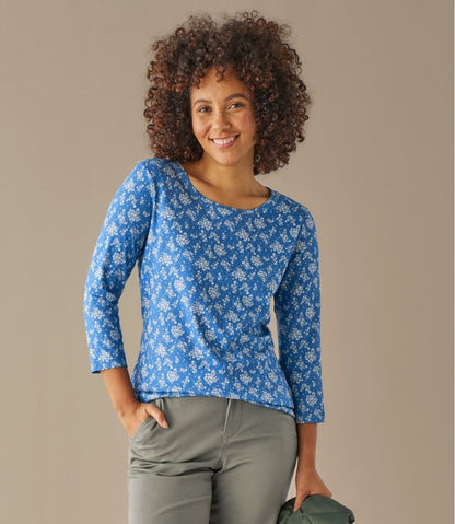 Women's Pima Cotton Shaped Jewelneck Tee, Three-Quarter-Sleeve Print L.L.Bean Featured