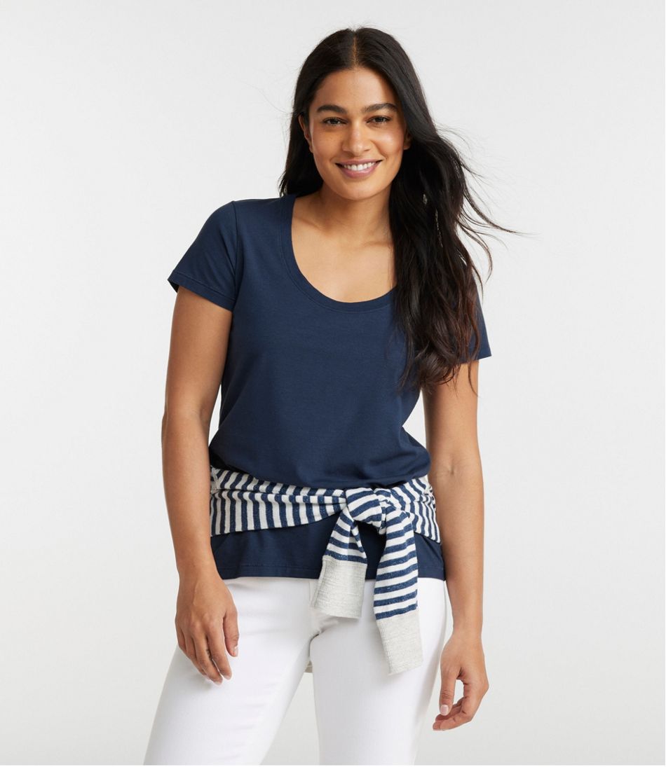 Women's Soft Stretch Supima-Blend Tee, Scoopneck Short-Sleeve L.L.Bean Popular