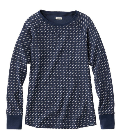 Women's Unshrinkable Mini-Waffle Tee, Long-Sleeve Crewneck Stripe L.L.Bean Top Pick