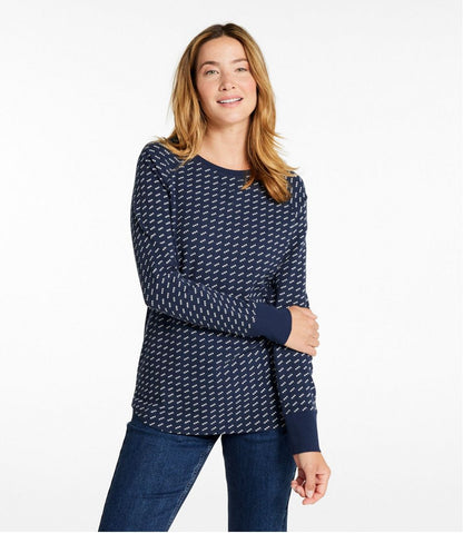 Women's Unshrinkable Mini-Waffle Tee, Long-Sleeve Crewneck Stripe L.L.Bean Top Pick