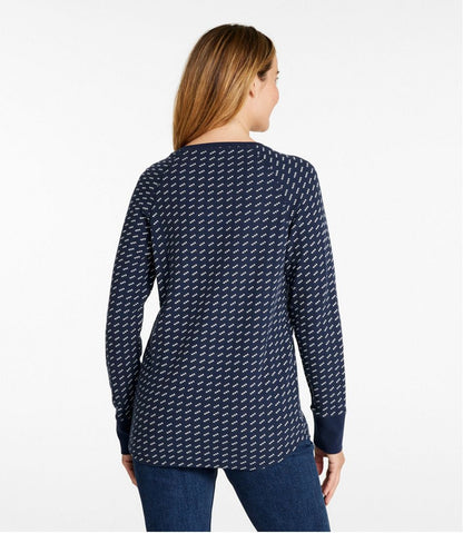 Women's Unshrinkable Mini-Waffle Tee, Long-Sleeve Crewneck Stripe L.L.Bean Top Pick