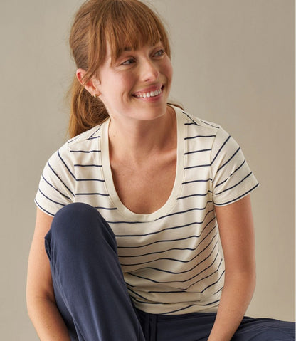 Women's Soft Stretch Supima-Blend Tee, Scoopneck Short-Sleeve Stripe L.L.Bean Recommended