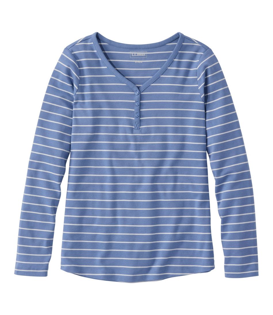 Women's L.L.Bean V-Neck Henley, Long-Sleeve Stripe L.L.Bean Value