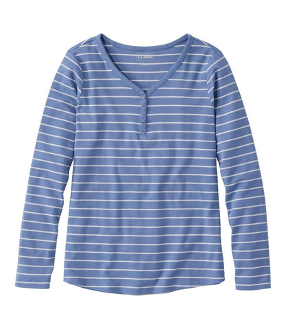 Women's L.L.Bean V-Neck Henley, Long-Sleeve Stripe L.L.Bean Value