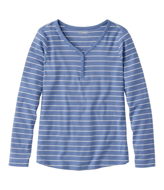 Women's L.L.Bean V-Neck Henley, Long-Sleeve Stripe L.L.Bean Value