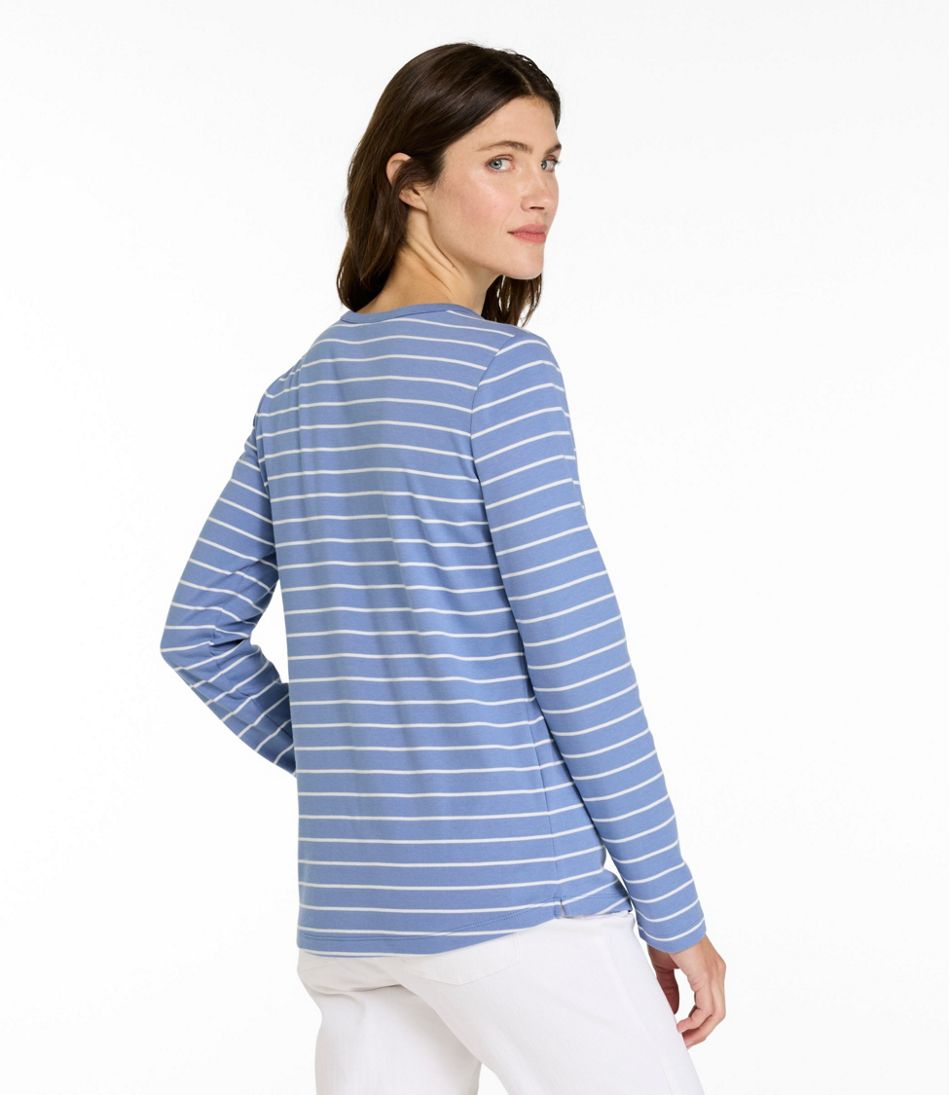 Women's L.L.Bean V-Neck Henley, Long-Sleeve Stripe L.L.Bean Value
