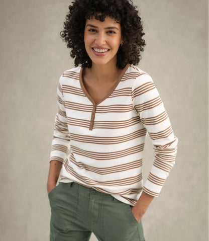 Women's L.L.Bean V-Neck Henley, Long-Sleeve Stripe L.L.Bean Value