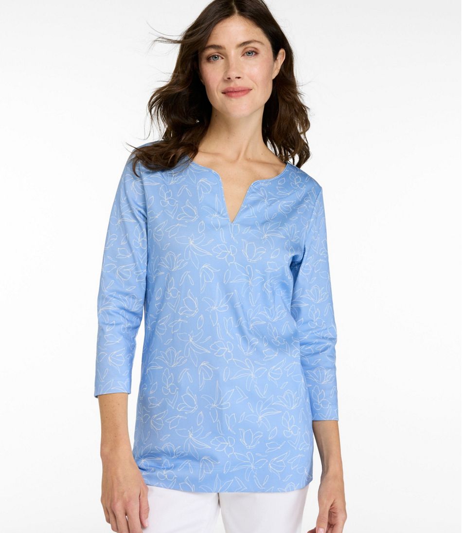Women's Pima Cotton Tunic, Three-Quarter-Sleeve Splitneck Print L.L.Bean Premium
