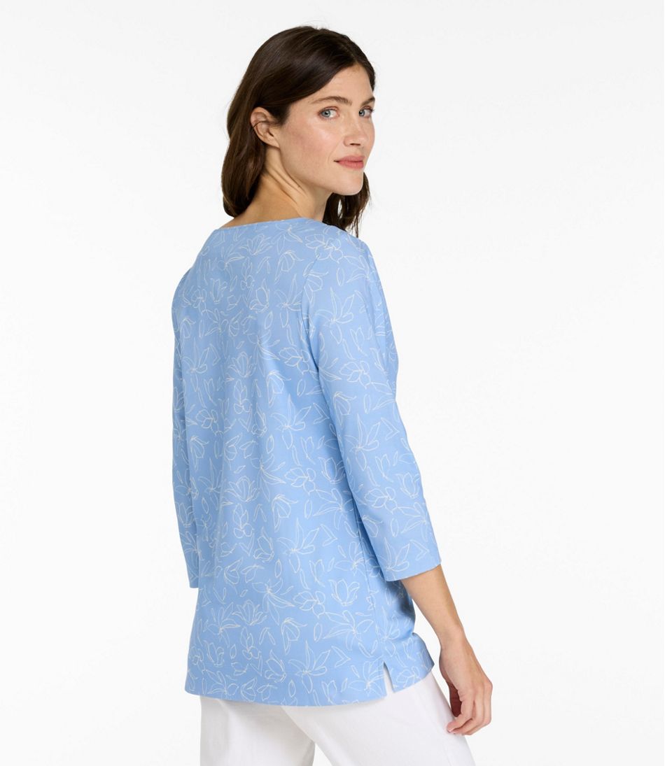 Women's Pima Cotton Tunic, Three-Quarter-Sleeve Splitneck Print L.L.Bean Premium
