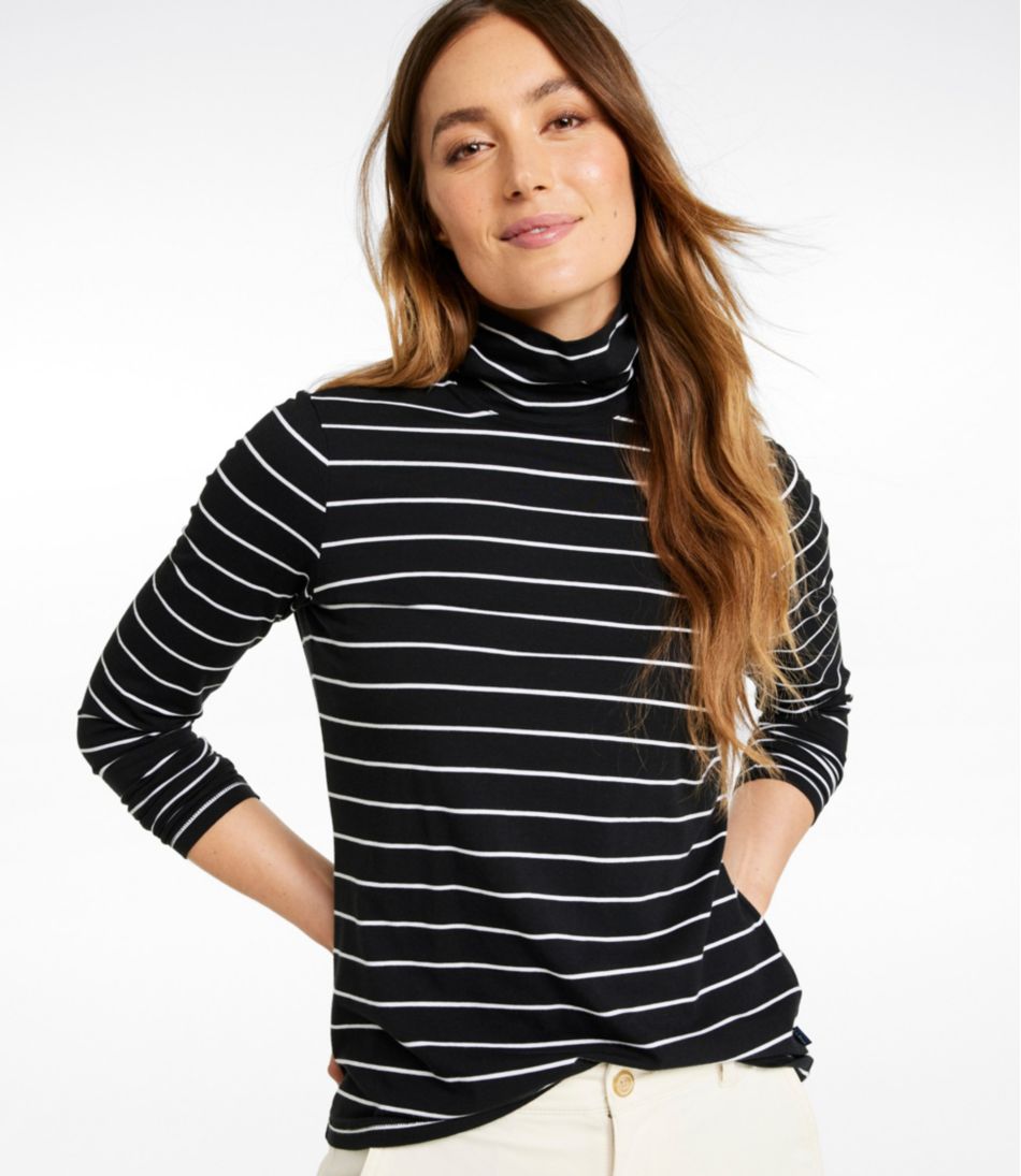 Women's Soft Stretch Supima-Blend Tee, Turtleneck Stripe L.L.Bean New