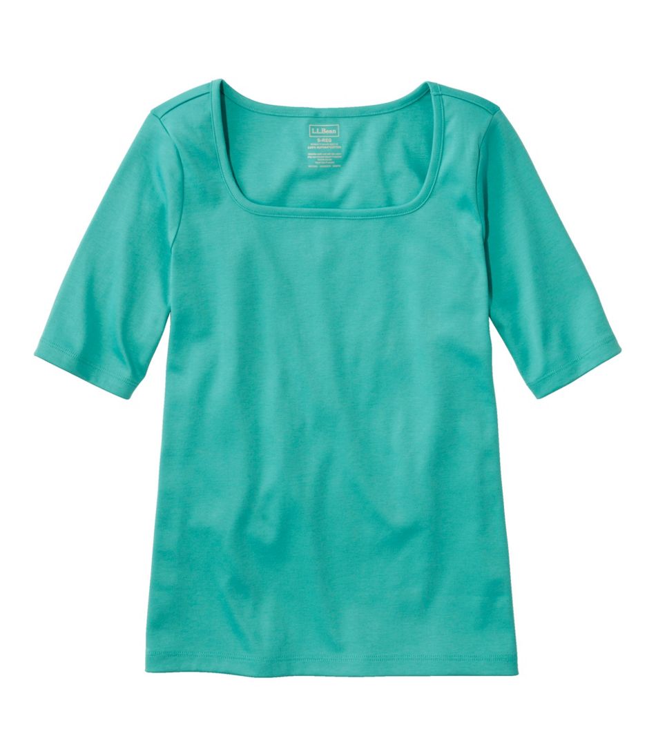 Women's Pima Cotton Tee, Soft Squareneck Elbow-Sleeve L.L.Bean Featured