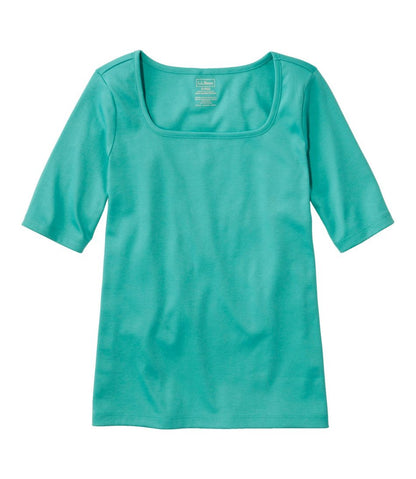 Women's Pima Cotton Tee, Soft Squareneck Elbow-Sleeve L.L.Bean Featured