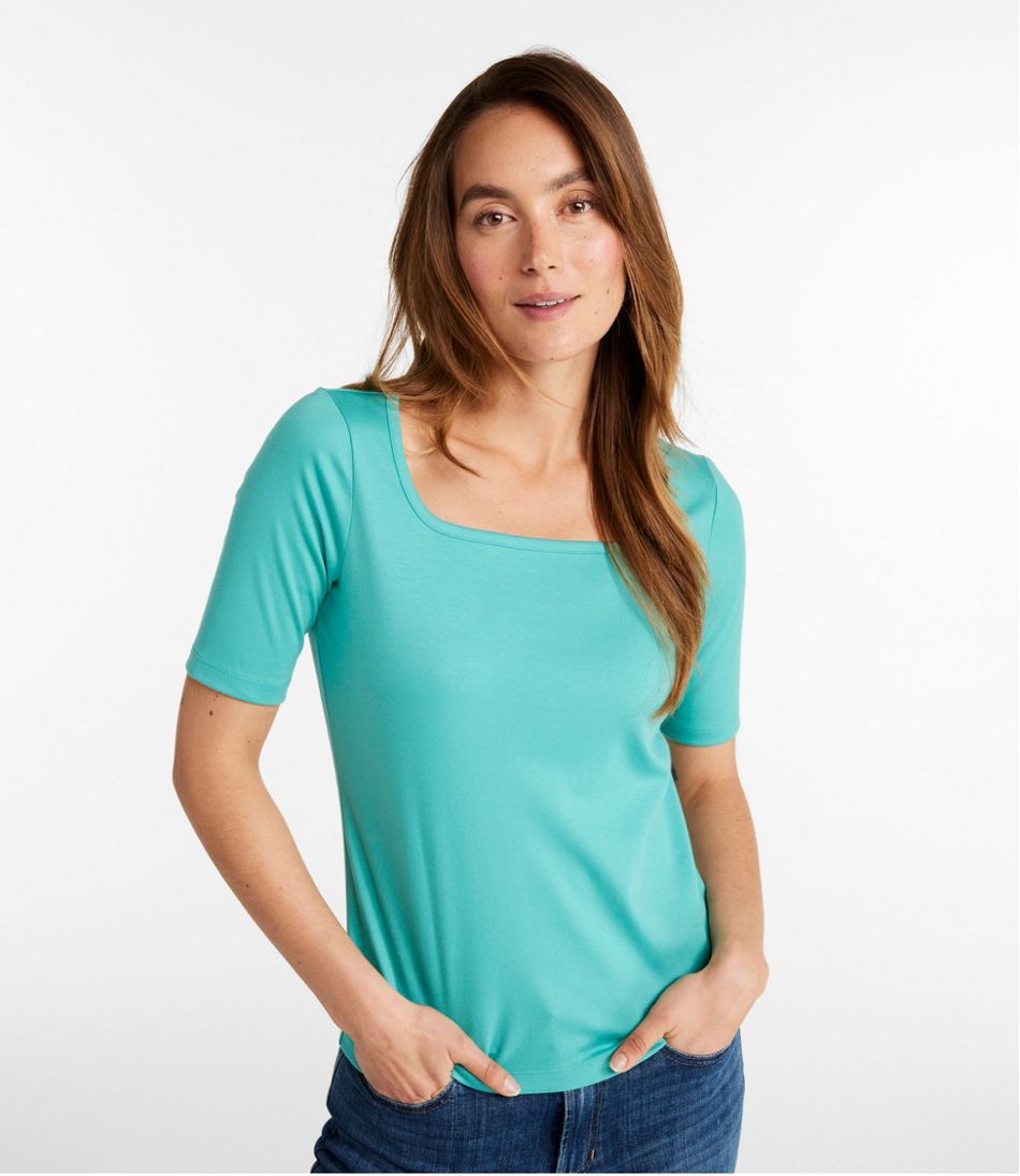 Women's Pima Cotton Tee, Soft Squareneck Elbow-Sleeve L.L.Bean Featured