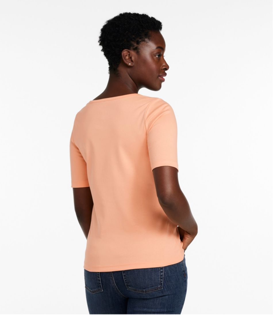 Women's Pima Cotton Tee, Soft Squareneck Elbow-Sleeve L.L.Bean Featured
