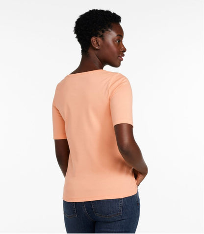 Women's Pima Cotton Tee, Soft Squareneck Elbow-Sleeve L.L.Bean Featured