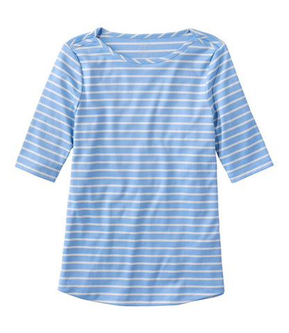 Women's Pima Cotton Tee, Elbow-Sleeve Boatneck Stripe L.L.Bean Trending