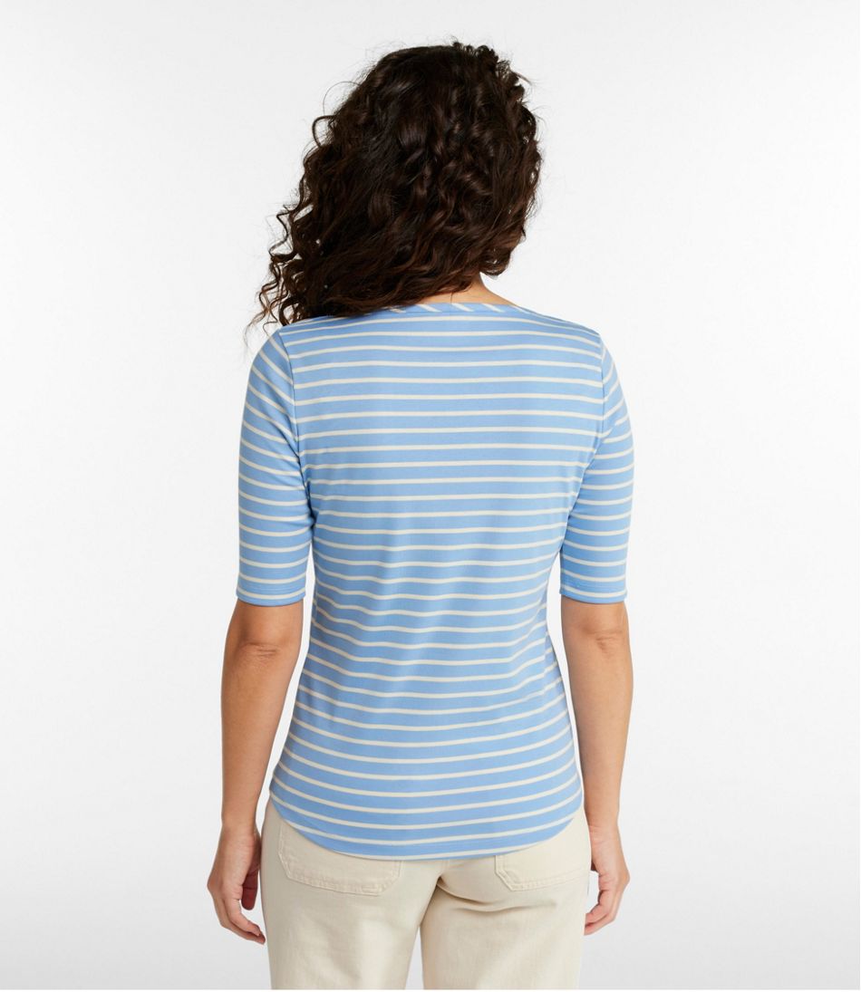 Women's Pima Cotton Tee, Elbow-Sleeve Boatneck Stripe L.L.Bean Trending