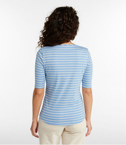 Women's Pima Cotton Tee, Elbow-Sleeve Boatneck Stripe L.L.Bean Trending