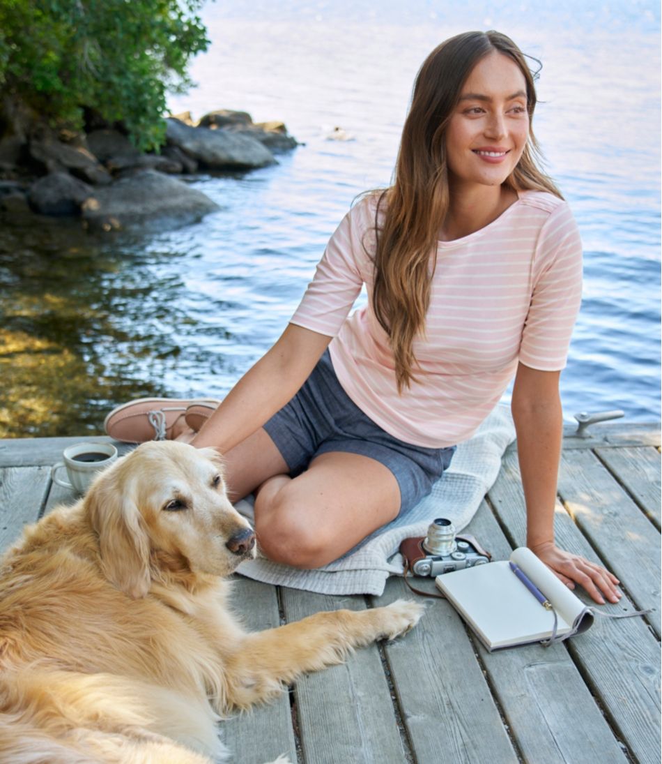 Women's Pima Cotton Tee, Elbow-Sleeve Boatneck Stripe L.L.Bean Trending