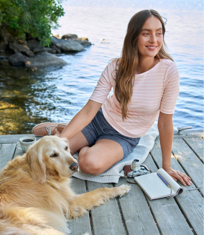 Women's Pima Cotton Tee, Elbow-Sleeve Boatneck Stripe L.L.Bean Trending