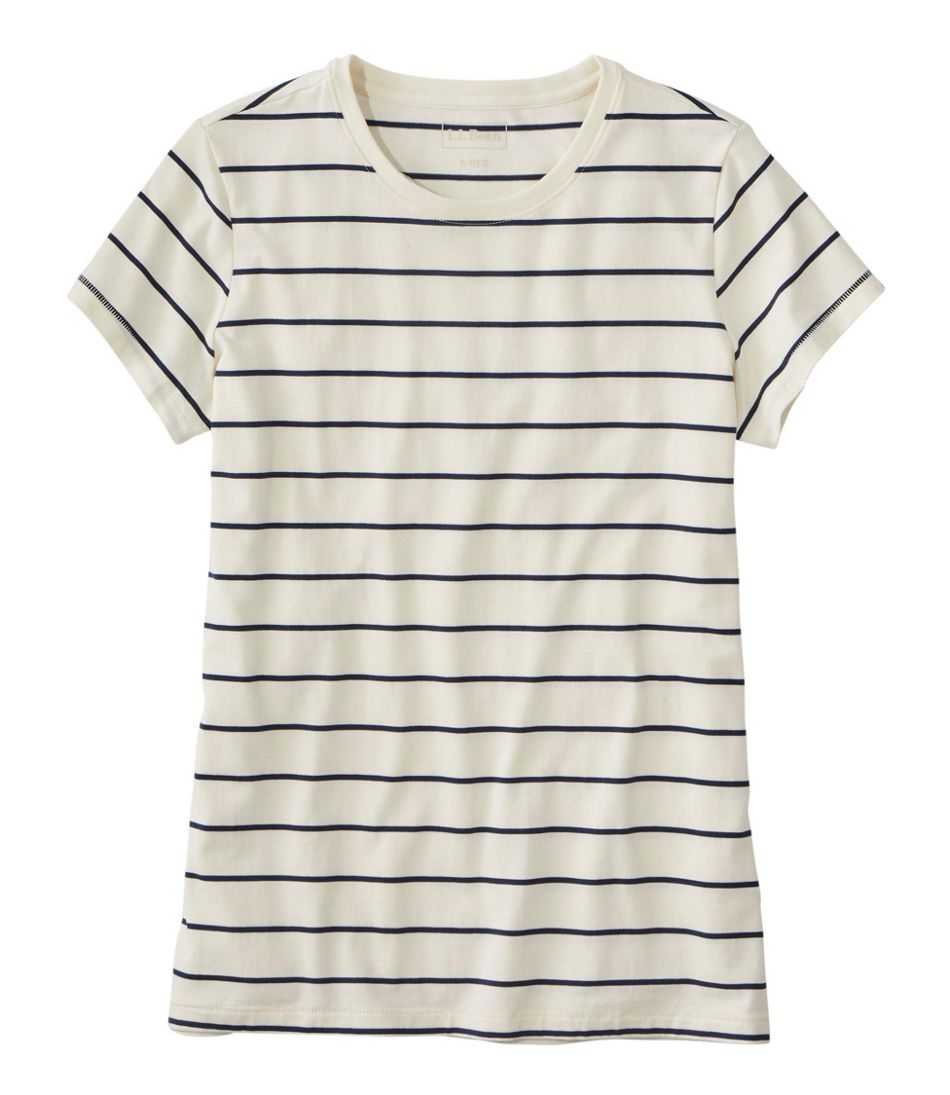 Women's Soft Stretch Supima-Blend Tee, Crewneck Short-Sleeve Striped L.L.Bean Essential