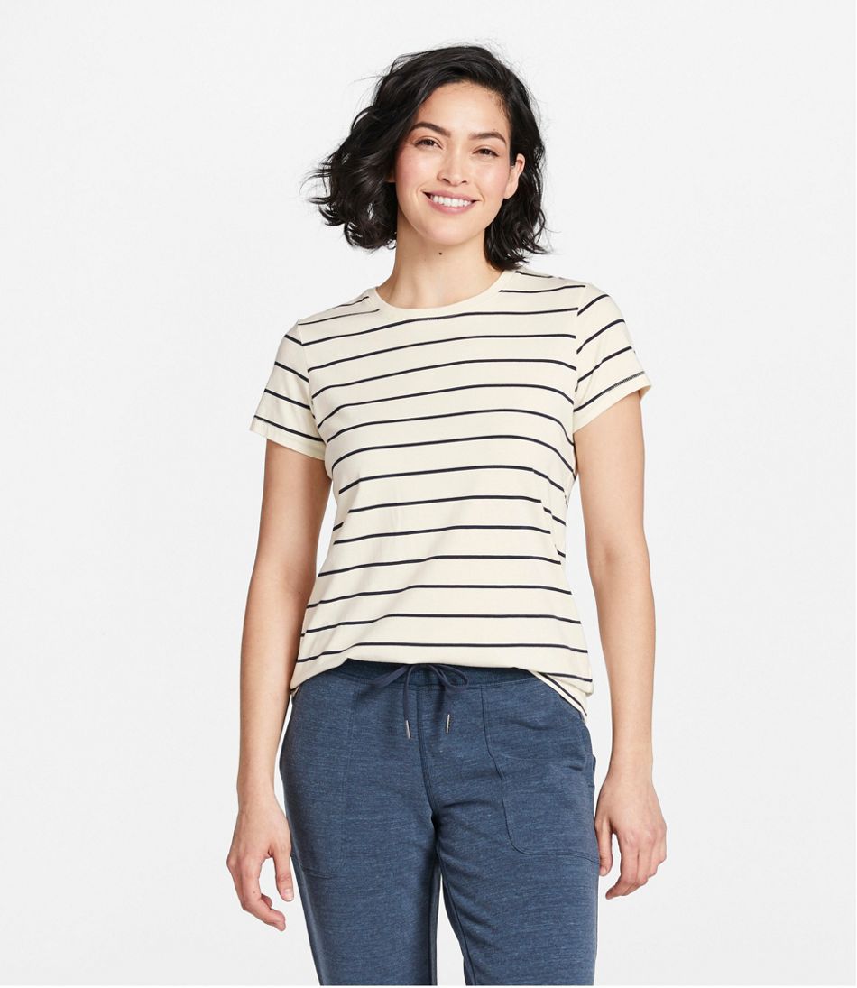 Women's Soft Stretch Supima-Blend Tee, Crewneck Short-Sleeve Striped L.L.Bean Essential
