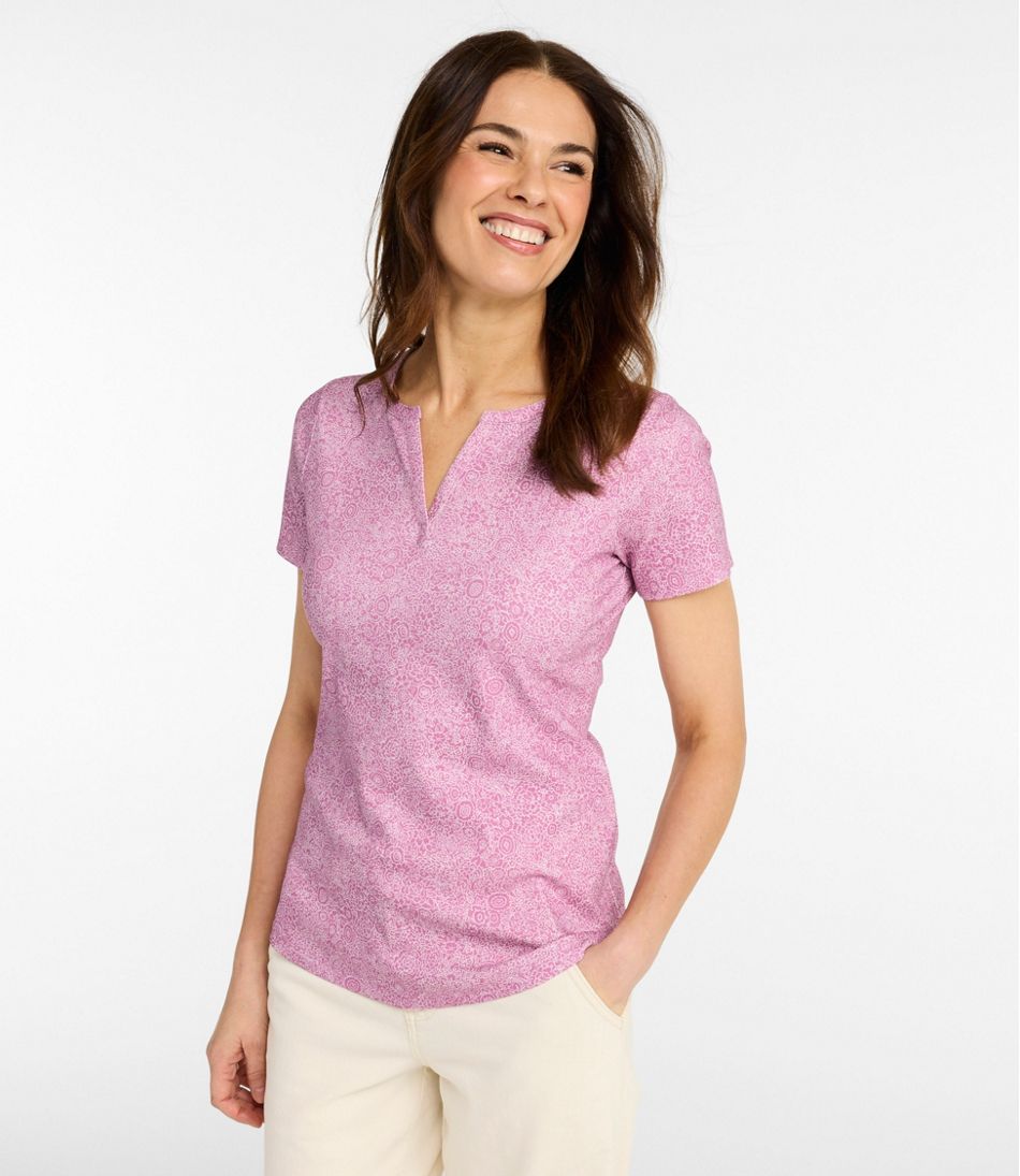 Women's L.L.Bean Tee, Short-Sleeve Notch-Neck Print L.L.Bean New