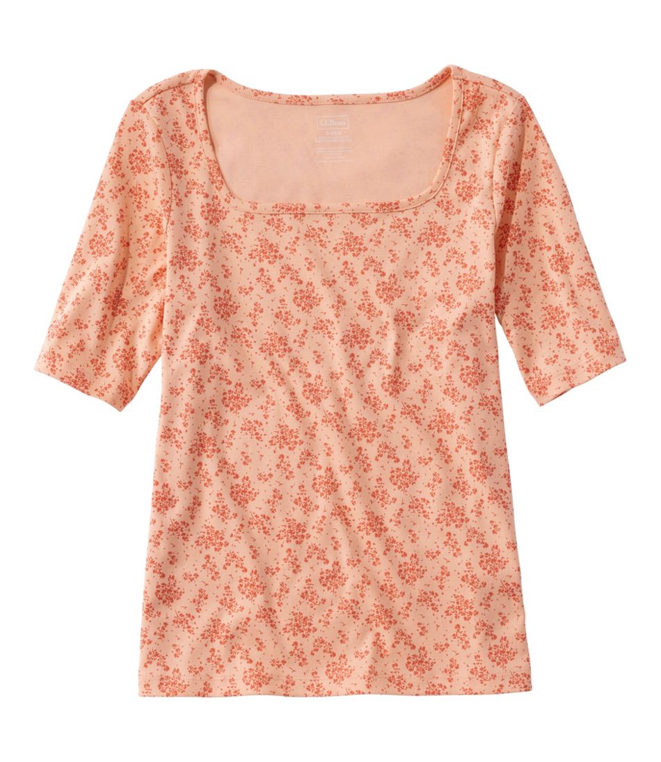Women's Pima Cotton Tee, Soft Squareneck Elbow-Sleeve L.L.Bean Classic