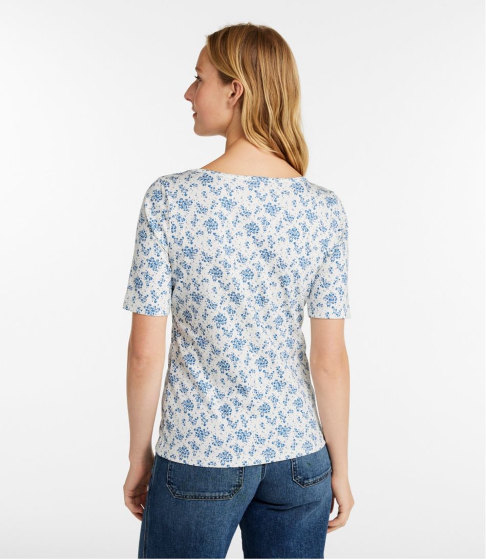 Women's Pima Cotton Tee, Soft Squareneck Elbow-Sleeve L.L.Bean Classic