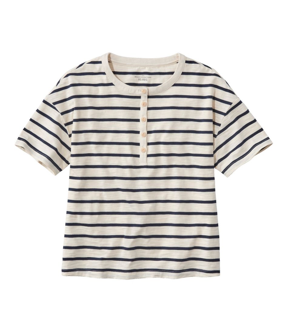 Women's Signature Slub Tee, Short-Sleeve Henley Novelty L.L.Bean Essential