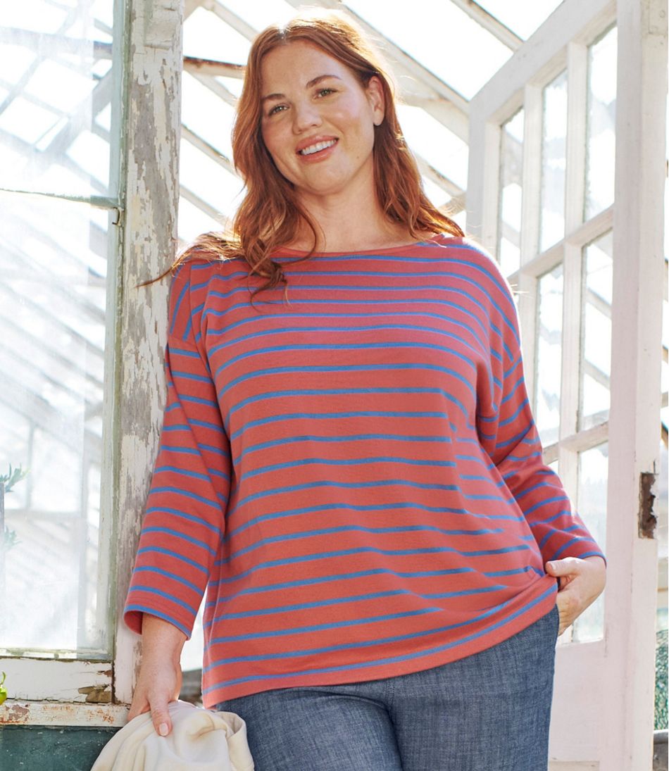 Women's Heritage Mariner Top, Boatneck Three-Quarter-Sleeve Stripe L.L.Bean Premium